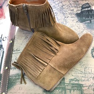 Fringed wedge booties